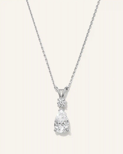 14K Gold Lab Grown Diamond Round & Pear Drop Necklace