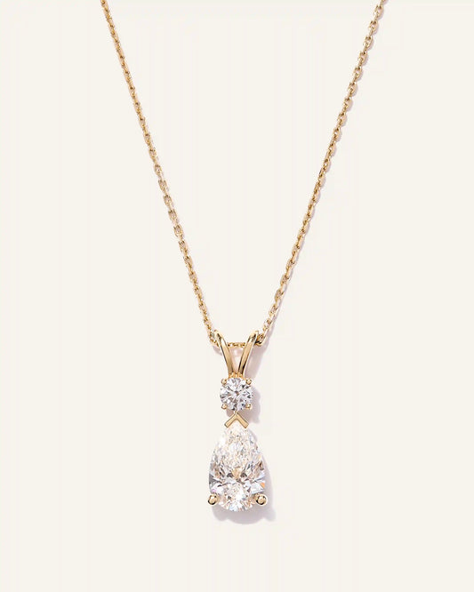 14K Gold Lab Grown Diamond Round & Pear Drop Necklace