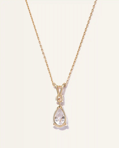 14K Gold Lab Grown Diamond Round & Pear Drop Necklace