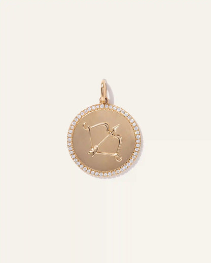 14K Gold Pave Zodiac Medallion Necklace
