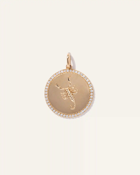 14K Gold Pave Zodiac Medallion Charm