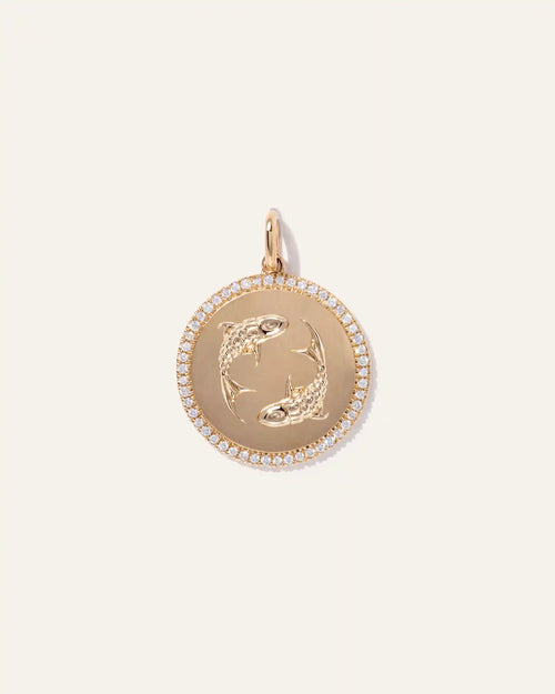 14K Gold Pave Zodiac Medallion Charm