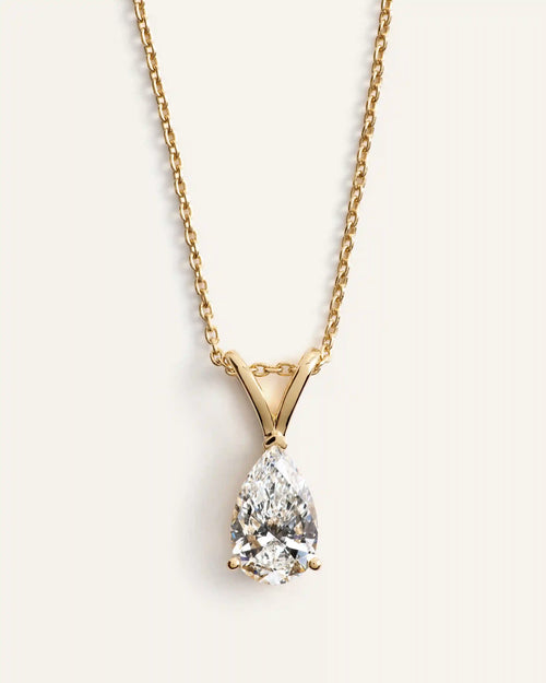 14K Gold Lab Grown Diamond Pear Solitaire Necklace - 1ctw