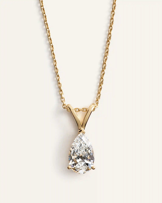 14K Gold Lab Grown Diamond Pear Solitaire Necklace - 1ctw