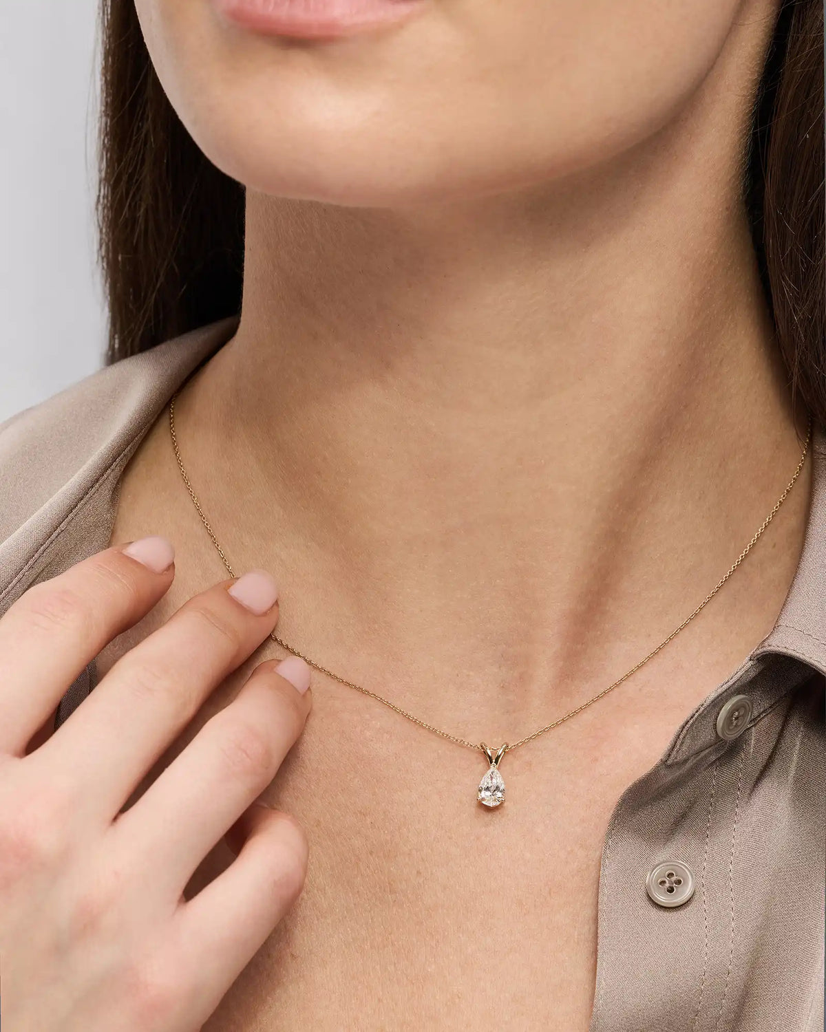 14K Gold Lab Grown Diamond Pear Solitaire Necklace - 1ctw