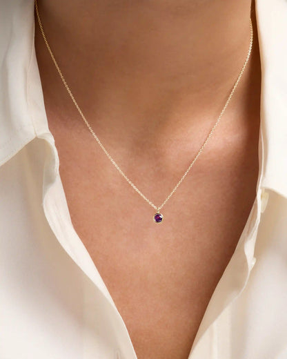 14K Gold Birthstone Solitaire Bezel Pendant