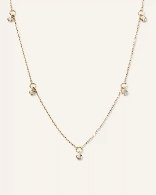 14K Gold Diamond Dangle Bezel Station Necklace