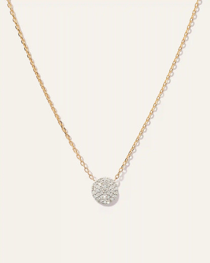 14K Gold Diamond Pave Disc Necklace