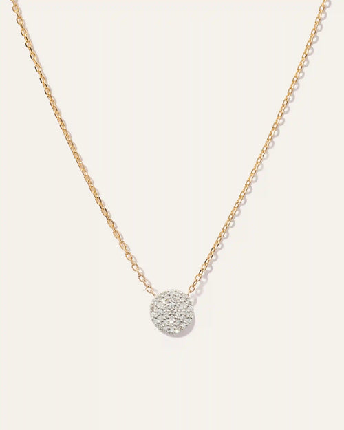 14K Gold Diamond Pave Disc Necklace