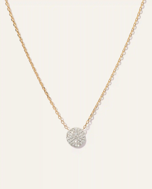 14K Gold Diamond Pave Disc Necklace