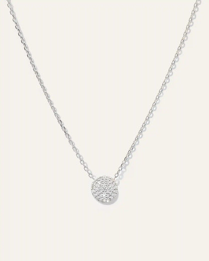14K Gold Diamond Pave Disc Necklace