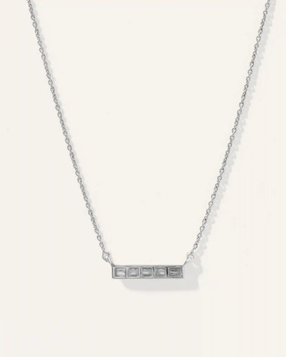14K Gold Diamond Baguette Bar Necklace