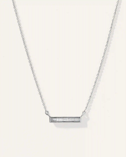 14K Gold Diamond Baguette Bar Necklace