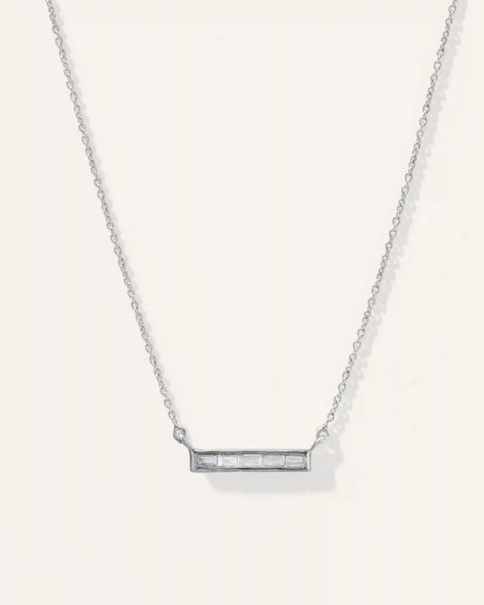 14K Gold Diamond Baguette Bar Necklace