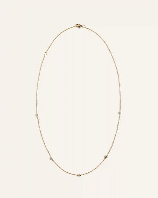 14K Gold Diamond Bezel Station Necklace