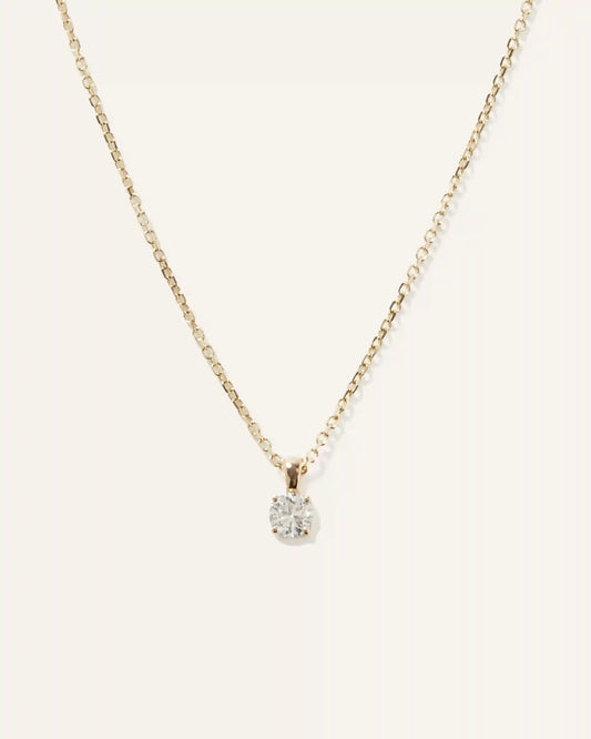 14k Gold Natural Diamond Solitaire Necklace