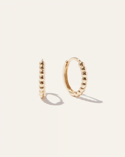 14K Gold Beaded Hoops