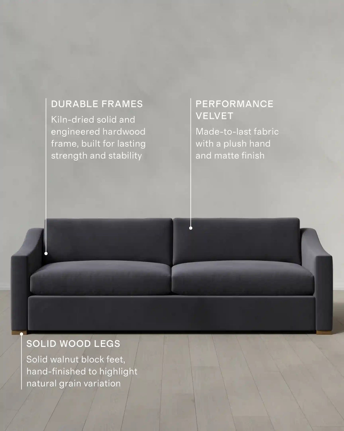 Hollis Slope Arm Sofa in Performance Velvet