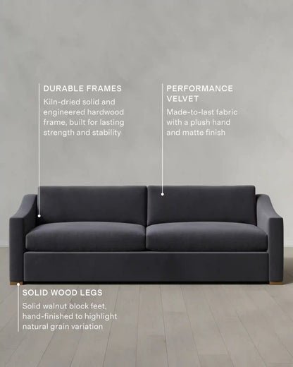 Hollis Slope Arm Sofa in Performance Velvet