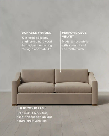 Hollis Slope Arm Sofa in Performance Velvet