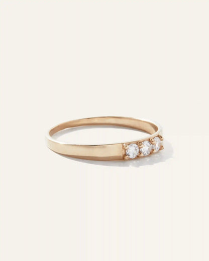 14K Gold Diamond Three Stone Tapered Band