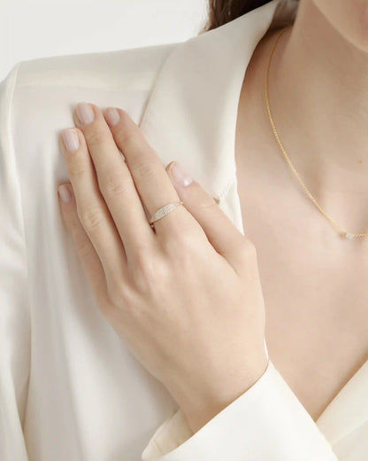 14k Gold Pave Slim Signet Ring
