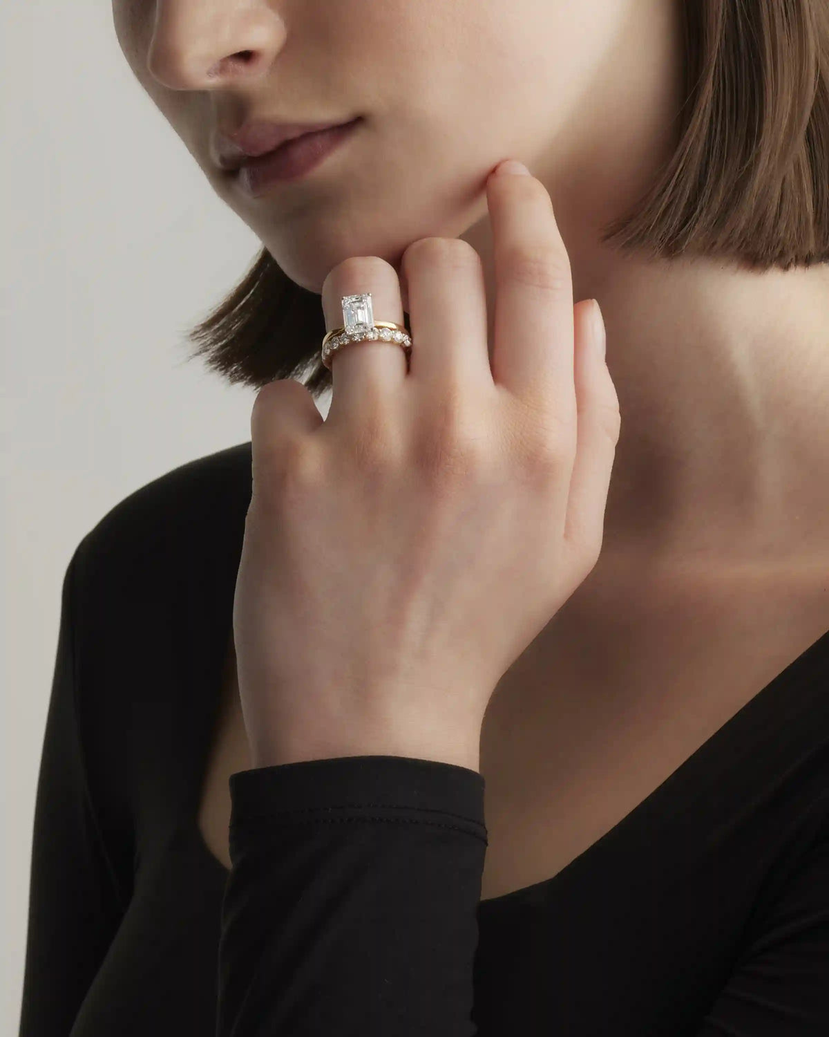 Lab Grown Diamond Emerald Comfort Fit Engagement Ring - 3ct