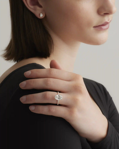 Lab Grown Diamond Oval Petite Pave Engagement Ring - 3ct