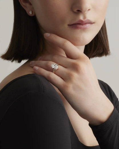 Lab Grown Diamond Oval Petite Pave Engagement Ring - 3ct