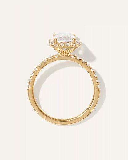 Lab Grown Diamond Emerald Halo Pave Engagement Ring - 2ct