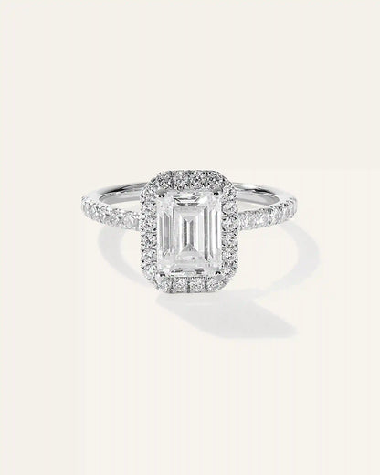 Lab Grown Diamond Emerald Halo Pave Engagement Ring - 2ct