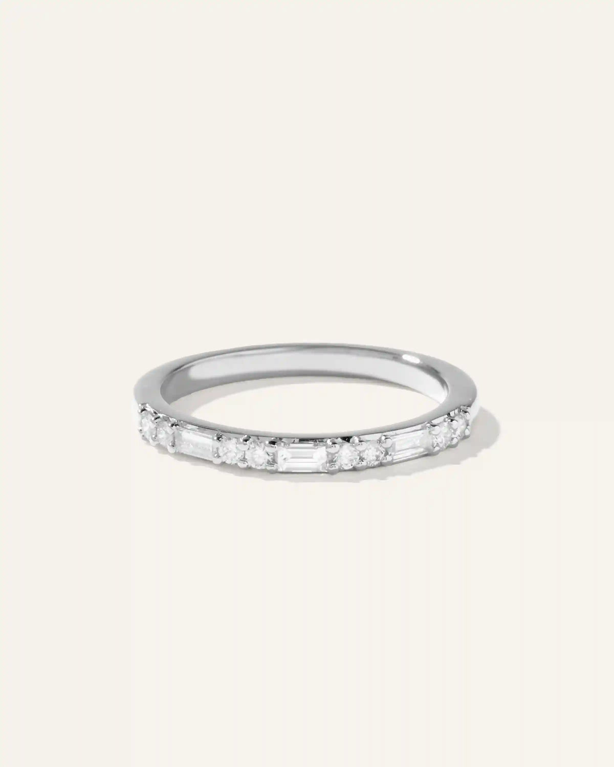 14K Gold Lab Grown Diamond Alternating Baguette & Round Band