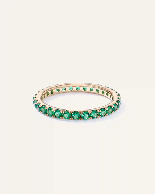 14K Gold Gemstone Pave Eternity Band