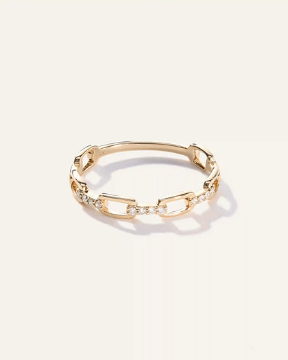 14K Gold Diamond Paperclip Link Ring