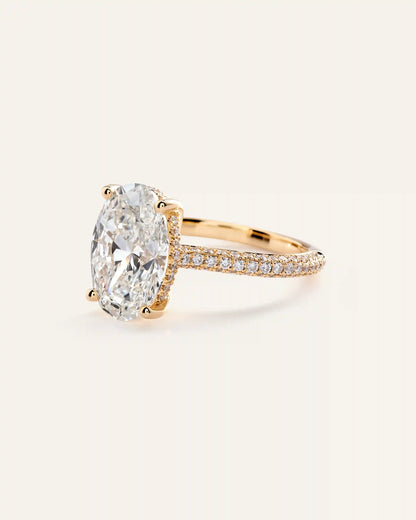 Lab Grown Diamond Oval Pave Cathedral Engagement Ring - 5ct