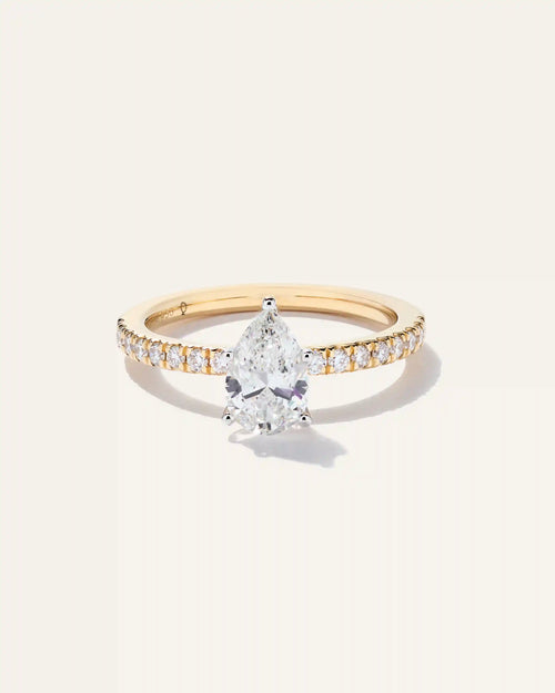 Lab Grown Diamond Pear Petite Pave Engagement Ring - 1ct