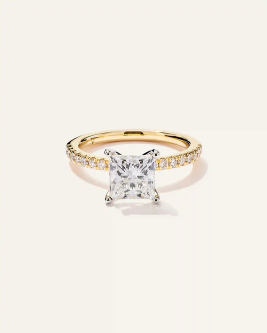 Lab Grown Diamond Princess Petite Pave Engagement Ring - 2ct