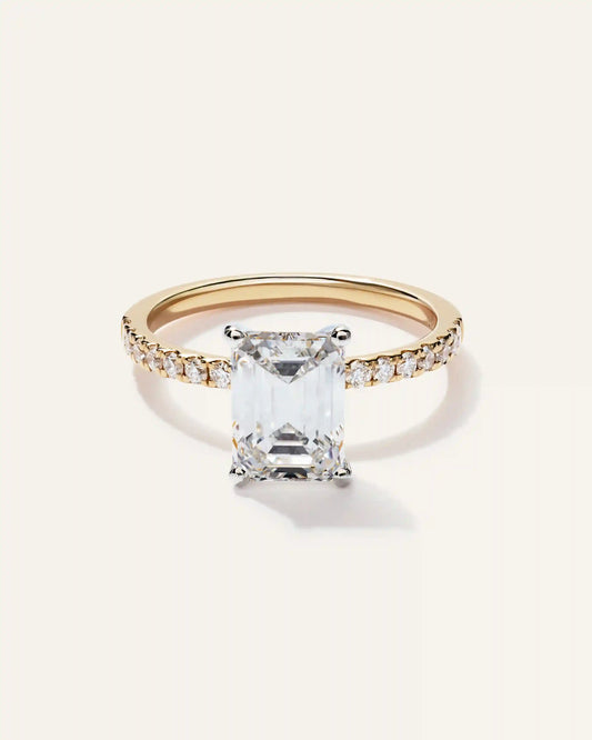 Lab Grown Diamond Emerald Petite Pave Engagement Ring - 2.5ct