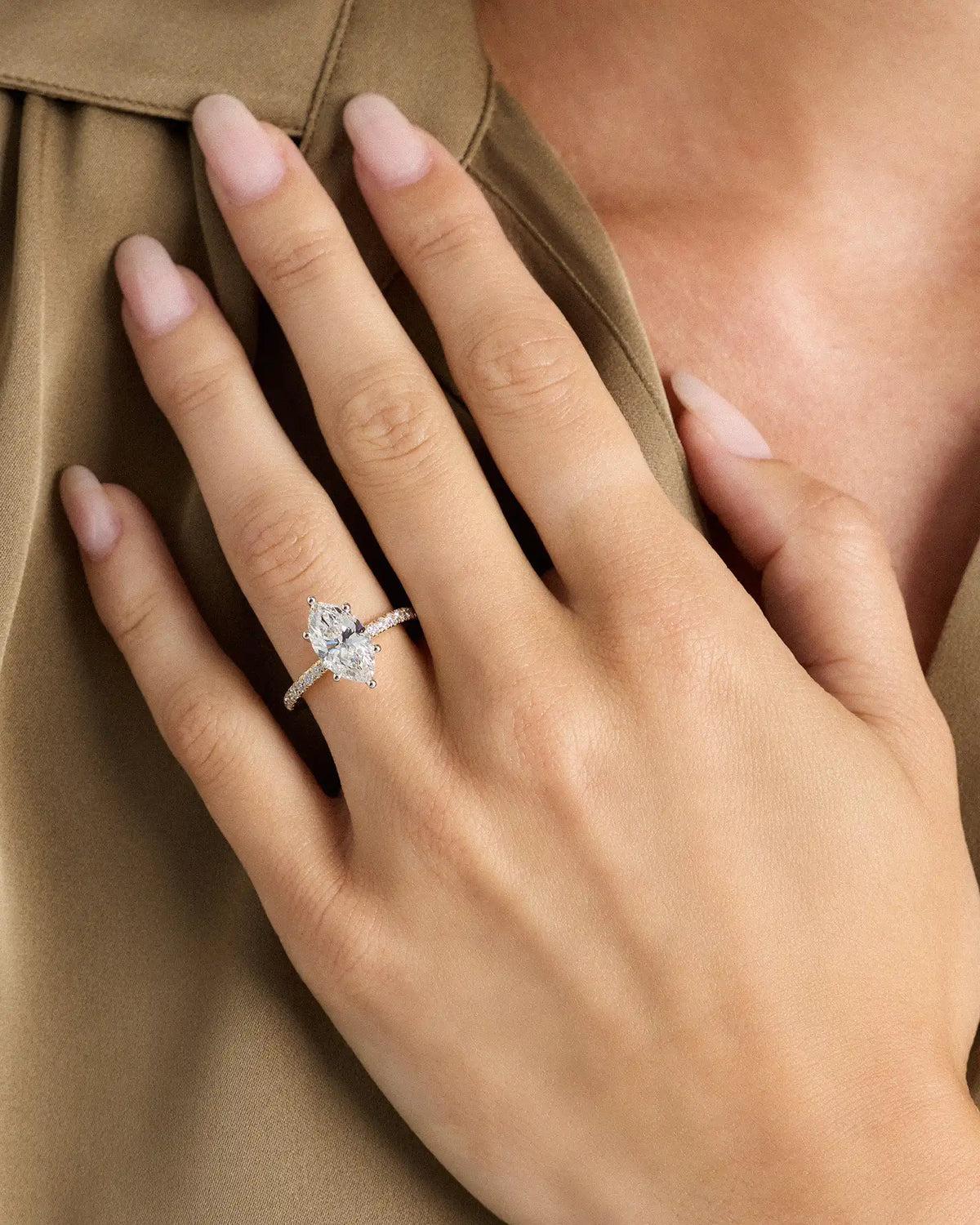 Lab Grown Diamond Marquise Petite Pave Engagement Ring - 2.5ct