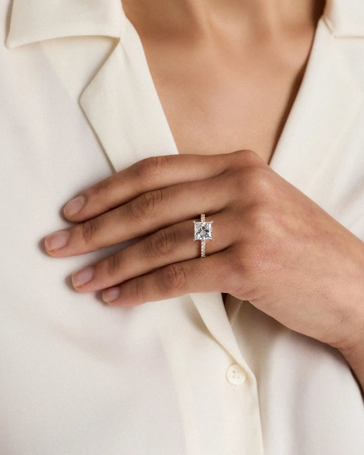 Lab Grown Diamond Princess Petite Pave Engagement Ring - 3ct