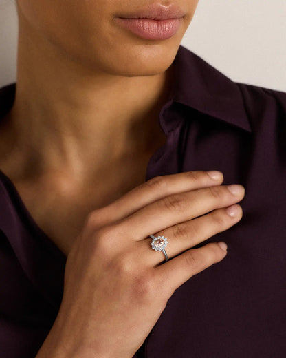 14K Gold Lab Grown Diamond and Morganite Halo Ring