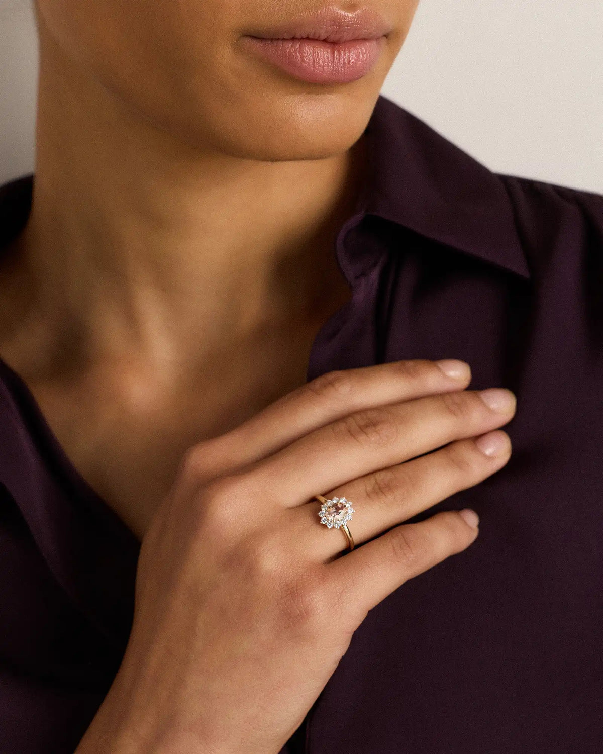 14K Gold Lab Grown Diamond and Morganite Halo Ring