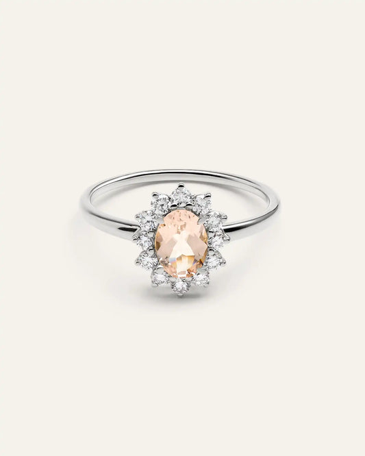 14K Gold Lab Grown Diamond and Morganite Halo Ring