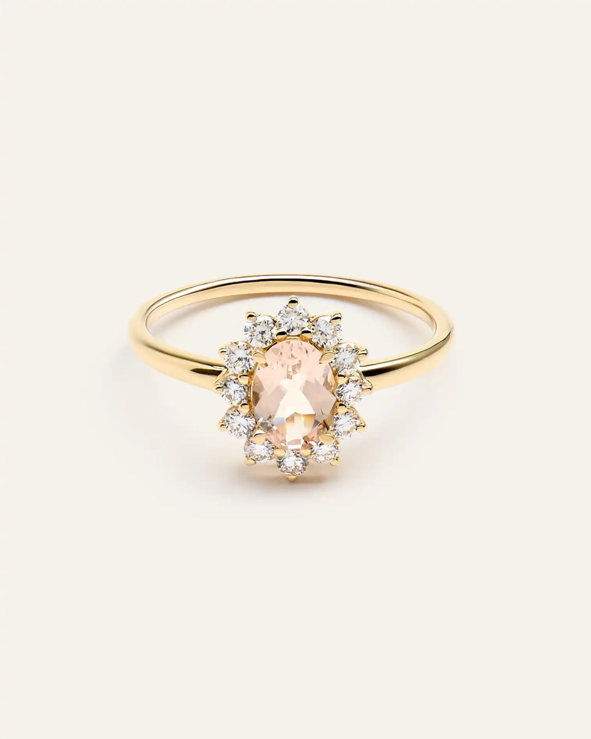 14K Gold Lab Grown Diamond and Morganite Halo Ring