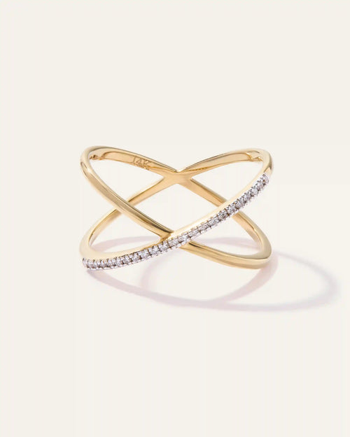 14K Gold Diamond Pave Crossover Ring