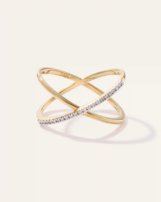 14K Gold Diamond Pave Crossover Ring