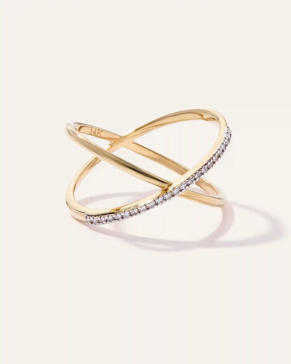14K Gold Diamond Pave Crossover Ring