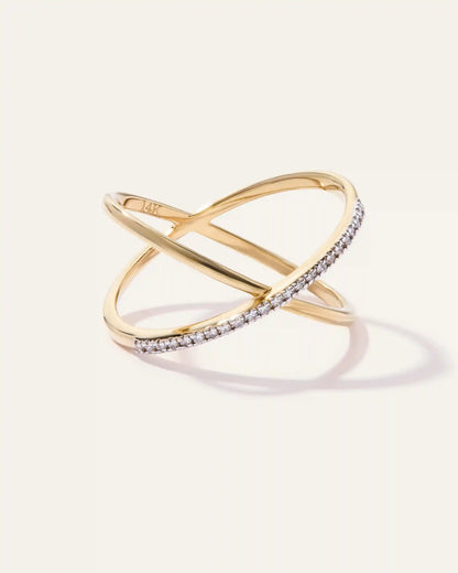 14K Gold Diamond Pave Crossover Ring