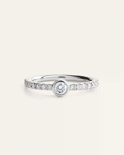 14K Gold Lab Grown Diamond Round Bezel Pave Ring