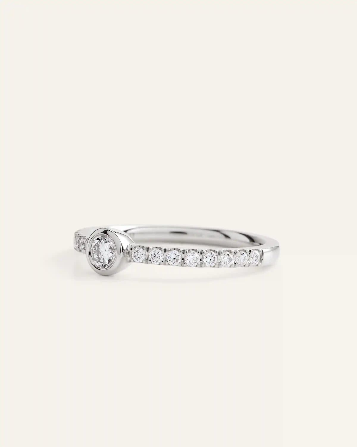 14K Gold Lab Grown Diamond Round Bezel Pave Ring